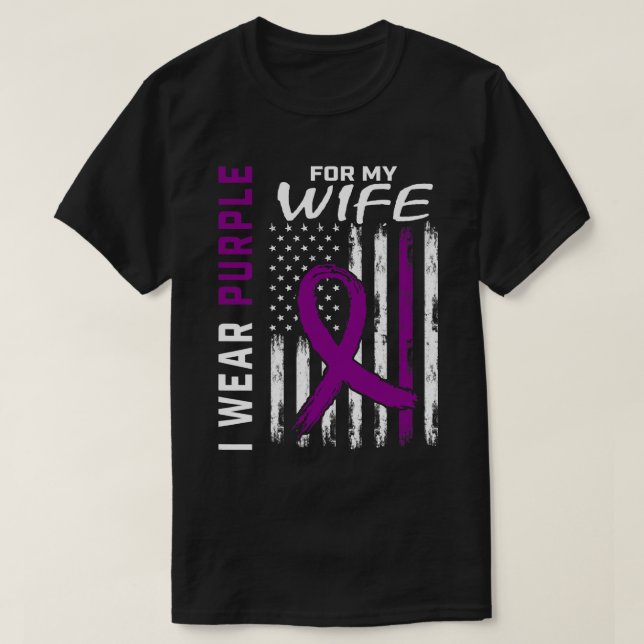 Camiseta Uso Púrpura Para Mi Esposa Awaren Por Cáncer Pancr (Diseño del anverso)