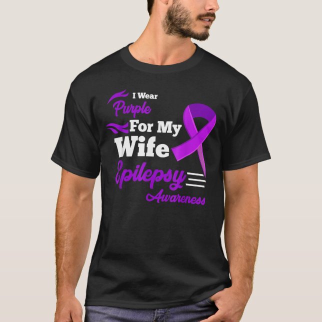 Camiseta Uso Púrpura Para Mi Esposa Epilepsia De Conciencia (Anverso)