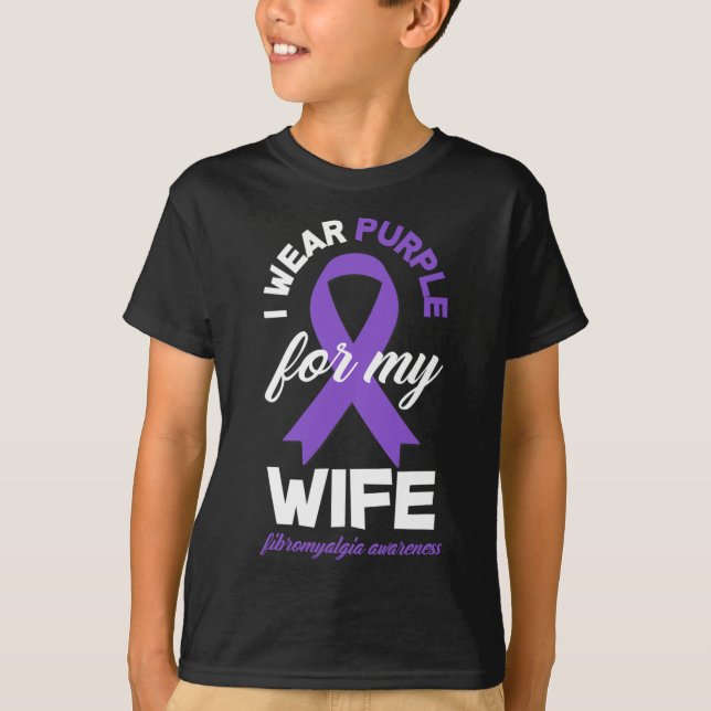 Camiseta Uso Púrpura Para Mi Esposa Fibromialgia Conciencia (Anverso)