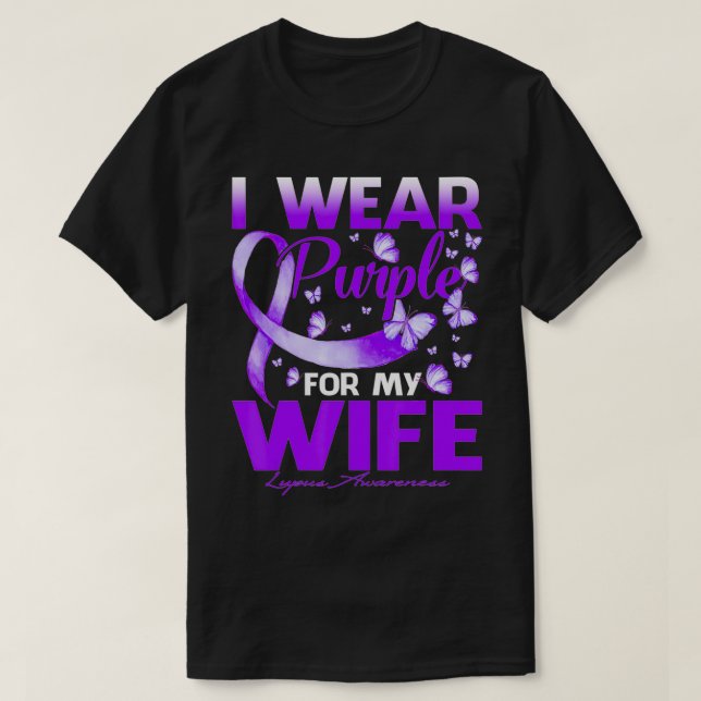 Camiseta Uso Púrpura Para Mi Esposa Lupus Awareness Butterf (Diseño del anverso)