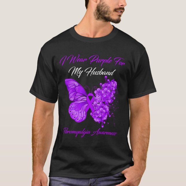 Camiseta Uso Púrpura Para Mi Esposo Fibromialgia Warrior (Anverso)