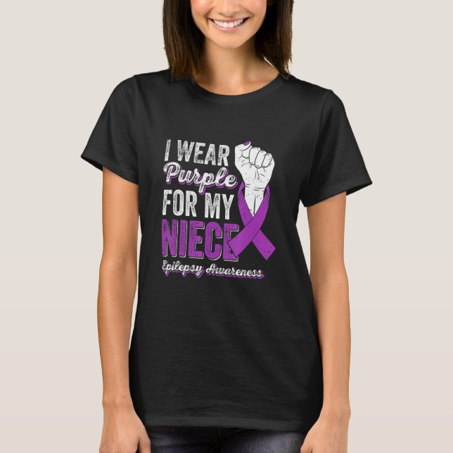 Camiseta Uso Púrpura Para Mi Niece Ribbon Epilepsy Awarene (Anverso)