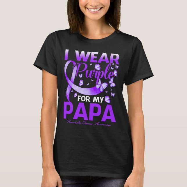 Camiseta Uso Púrpura Para Mi Papa Awaren Por El Cáncer Panc (Anverso)