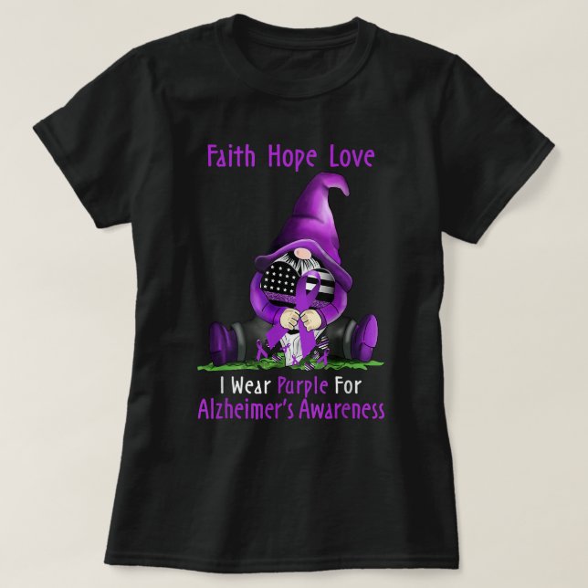 Camiseta Uso Púrpura Por Alzheimer Awareness Gnome Faith (Diseño del anverso)