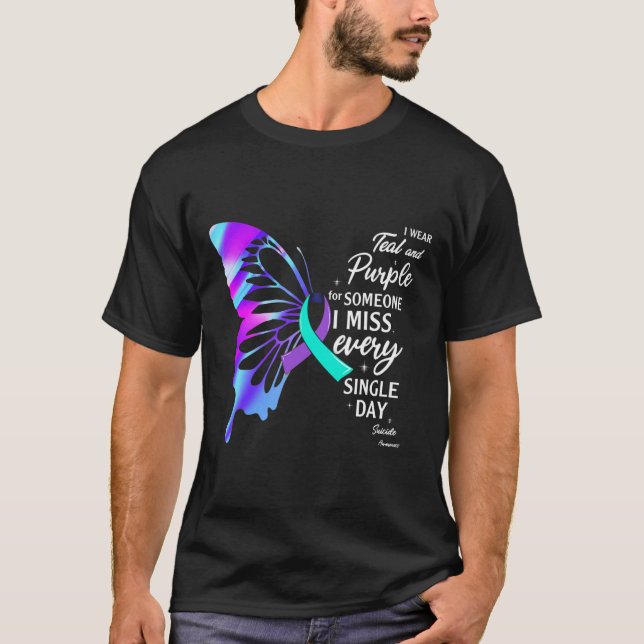 Camiseta Uso Púrpura Verde azulado Para Prevenir El Suicidi (Anverso)