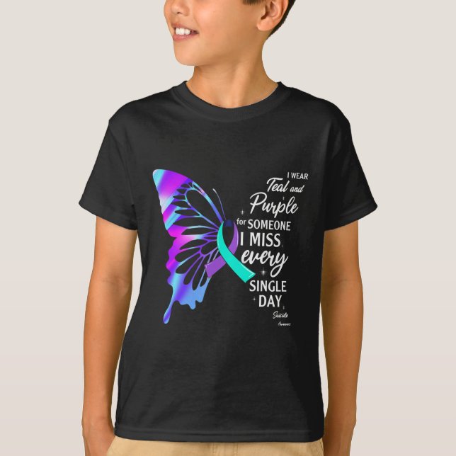Camiseta Uso Púrpura Verde azulado Para Prevenir El Suicidi (Anverso)