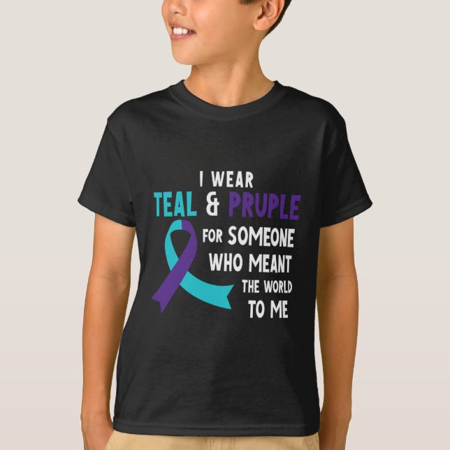 Camiseta Uso Púrpura Verde azulado Para Prevenir El Suicidi (Anverso)
