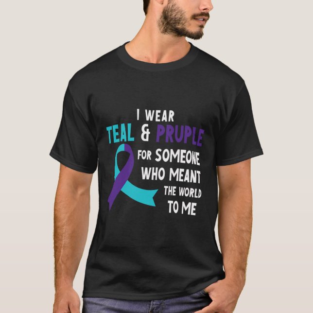 Camiseta Uso Púrpura Verde azulado Para Prevenir El Suicidi (Anverso)