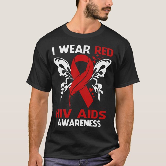 Camiseta Uso Rojo Para Concienciar Sobre El SIDA Por El VIH (Anverso)