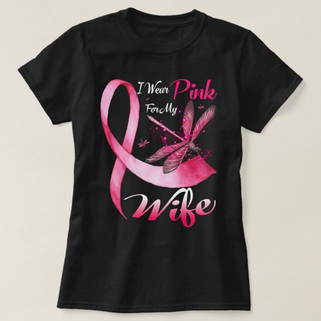 Camiseta Uso Rosa Para Mi Esposa Dragonfly Cáncer De Mama (Diseño del anverso)