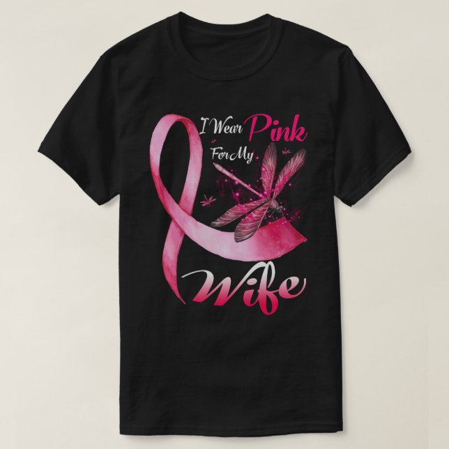 Camiseta Uso Rosa Para Mi Esposa Dragonfly Cáncer De Mama (Diseño del anverso)