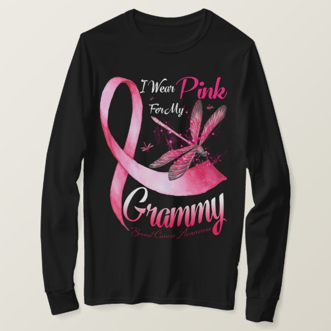 Camiseta Uso Rosa Para Mi Grammy Dragonfly Pink Ribbon Br (Anverso del diseño)