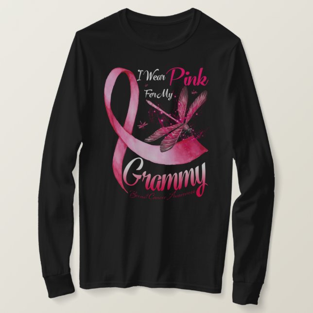 Camiseta Uso Rosa Para Mi Grammy Dragonfly Pink Ribbon Br (Anverso del diseño)