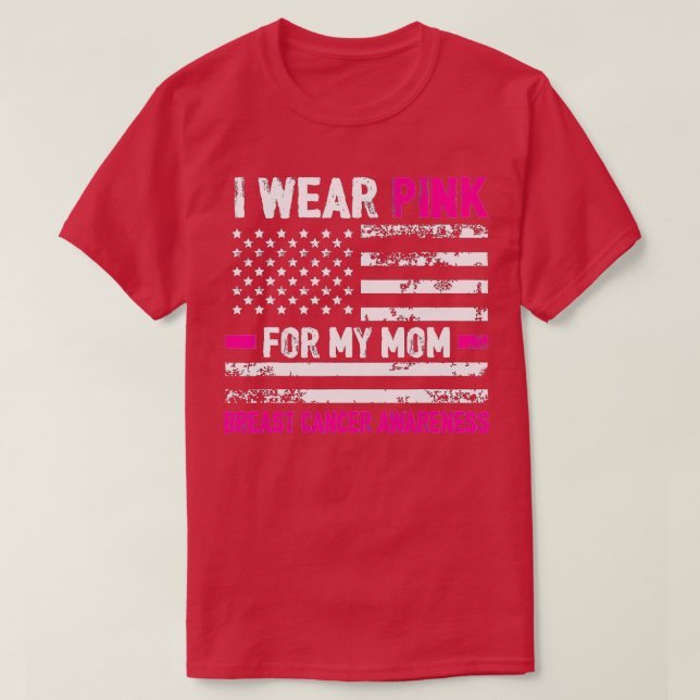 Camiseta Uso Rosa Para Mi Mamá Bandera Americana Cáncer De  (Diseño del anverso)