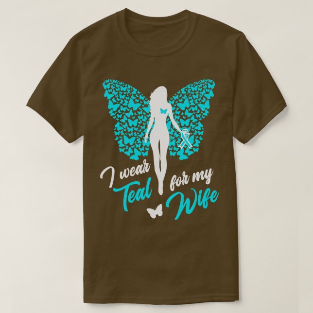 Camiseta Uso Verde azulado Para Mi Esposa Cáncer De Ovario  (Diseño del anverso)