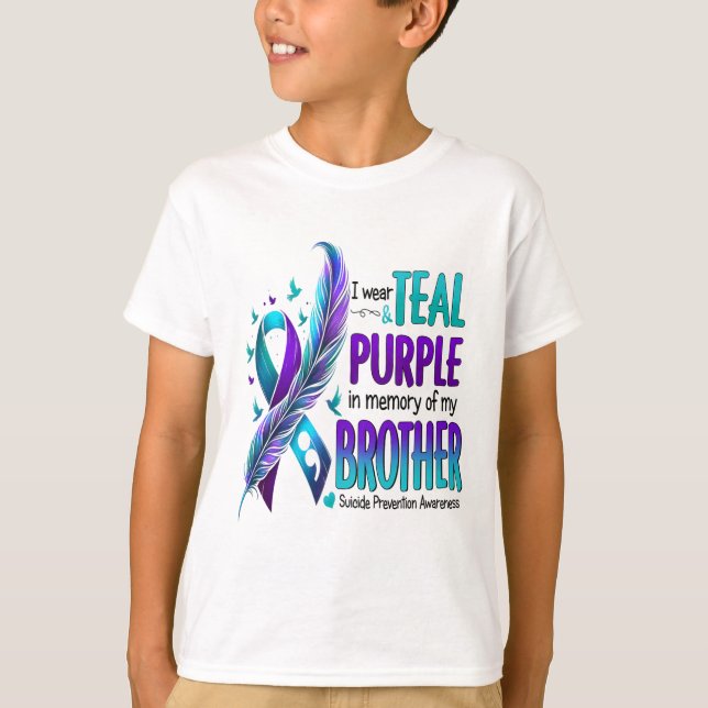 Camiseta Uso Verde azulado Y Morado Para Mi Hermano Suicidi (Anverso)