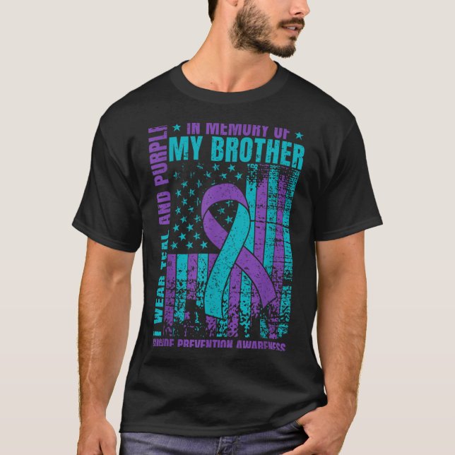 Camiseta Uso Verde azulado Y Morado Para Mi Hermano Suicidi (Anverso)