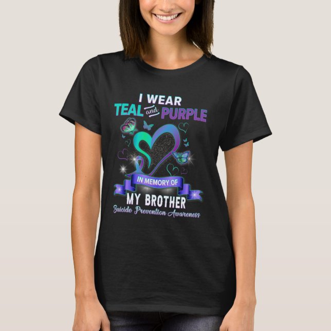 Camiseta Uso Verde azulado Y Morado Para Mi Hermano Suicidi (Anverso)