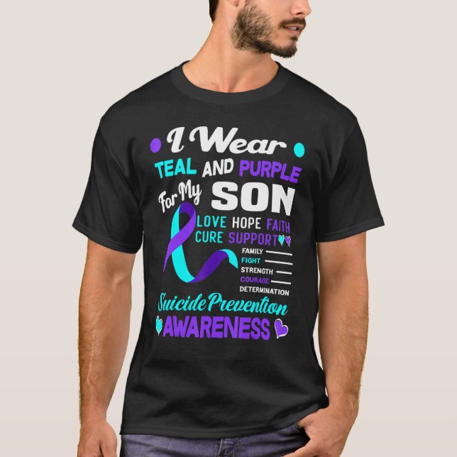 Camiseta Uso Verde azulado Y Morado Para Mi Hijo Suicidio P (Anverso)