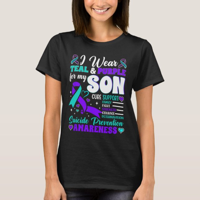 Camiseta Uso Verde azulado Y Morado Para Mi Hijo Suicidio P (Anverso)