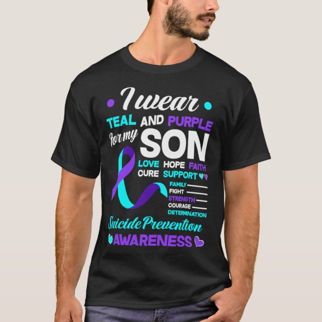 Camiseta Uso Verde azulado Y Morado Para Mi Hijo Suicidio P (Anverso)