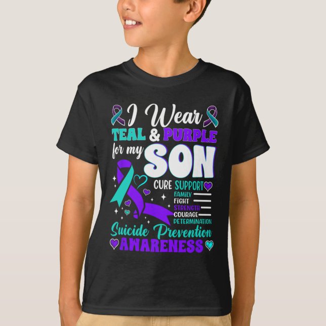 Camiseta Uso Verde azulado Y Morado Para Mi Hijo Suicidio P (Anverso)