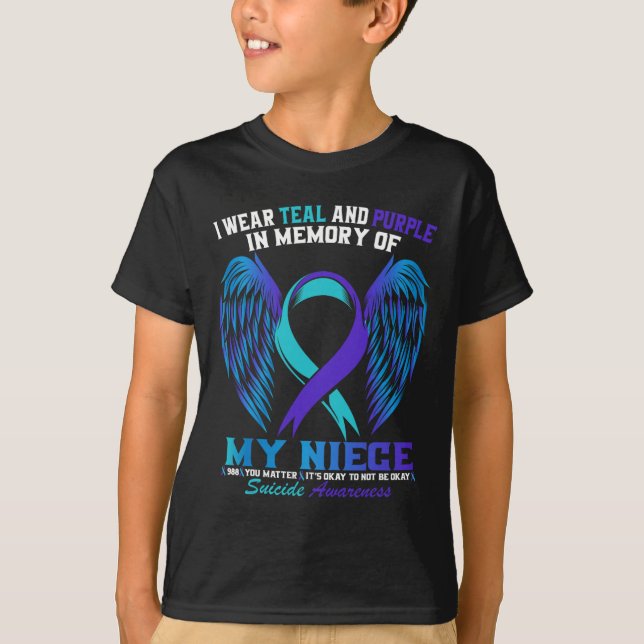 Camiseta Uso Verde azulado Y Morado Para Mi Niece Suicida A (Anverso)