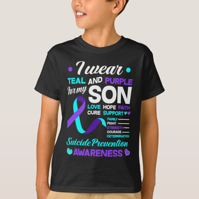 Camiseta Uso Verde azulado y morado para prevenir suicidios (Anverso)