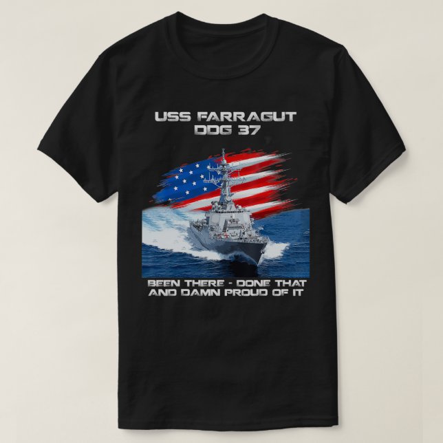 Camiseta USS Farragut DDG37 Destroyer Ship USA Flag Veteran (Diseño del anverso)