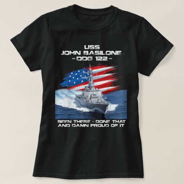 Camiseta USS John Basilone DDG-122 Destroyer Ship USA Flag  (Diseño del anverso)