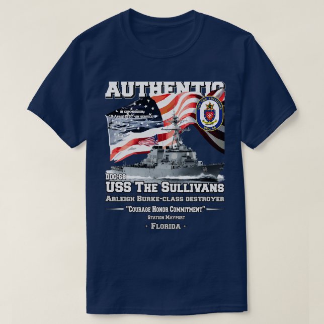Camiseta USS Los Sullivans Veteranos Destroyer DDG68 (Diseño del anverso)