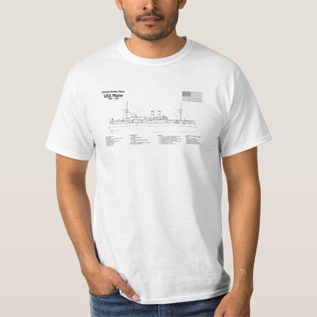 Camiseta USS Maine - Planes de trazado de buques SD (Anverso)