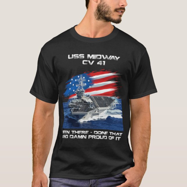Camiseta USS Midway CV 41 Aeronave Carrier Veterano Bandera (Anverso)