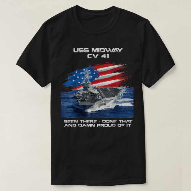 Camiseta USS Midway CV 41 Aeronave Carrier Veterano Bandera (Diseño del anverso)