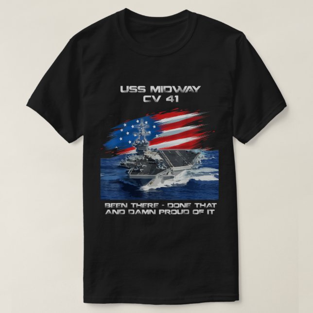 Camiseta USS Midway CV 41 Aeronave Carrier Veterano Bandera (Diseño del anverso)