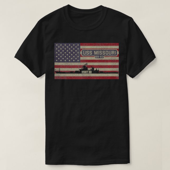 Camiseta USS Missouri BB63 WW2 Battleship, bandera estadoun (Diseño del anverso)