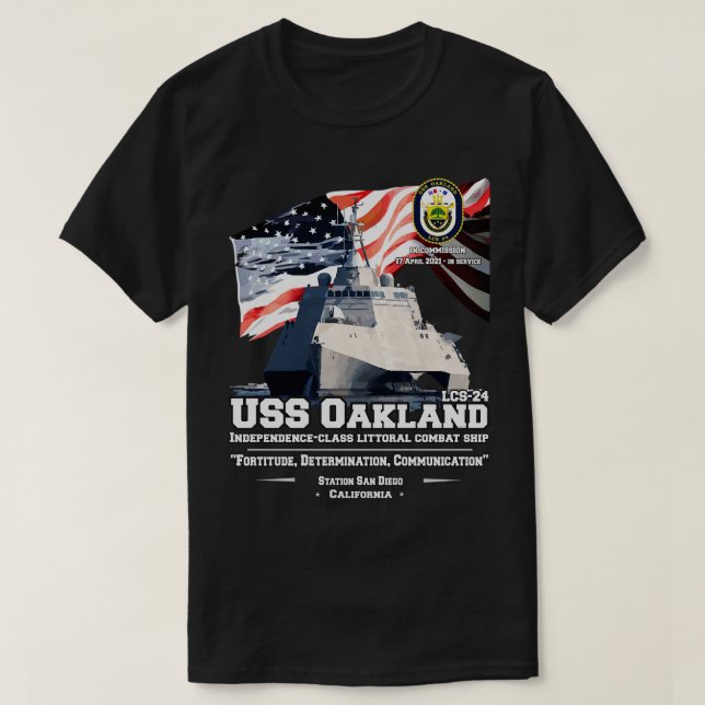 Camiseta USS Oakland LCS24 Coma litoral independiente (Diseño del anverso)