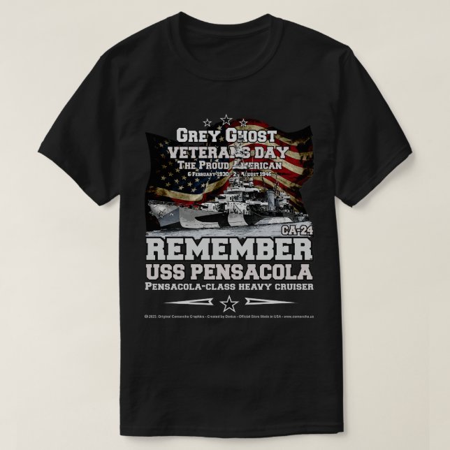 Camiseta USS Pensacola CA24 Cruiser pesado (Diseño del anverso)