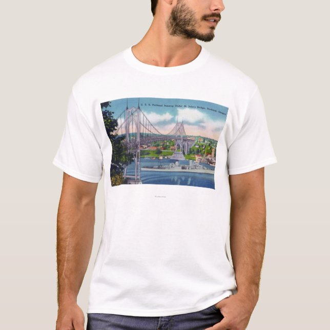 Camiseta USS Portland que pasa debajo del puente de San (Anverso)