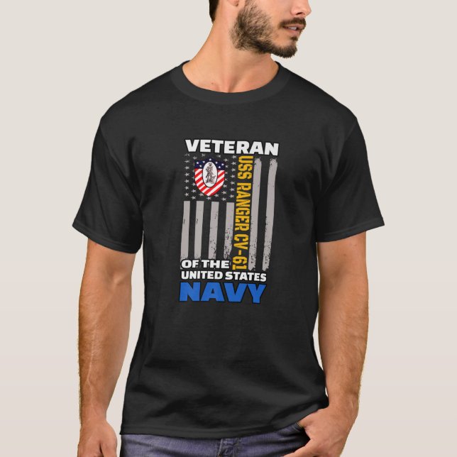 Camiseta USS Ranger CV-61 Aeronaves Veteranos Día Grasa (Anverso)