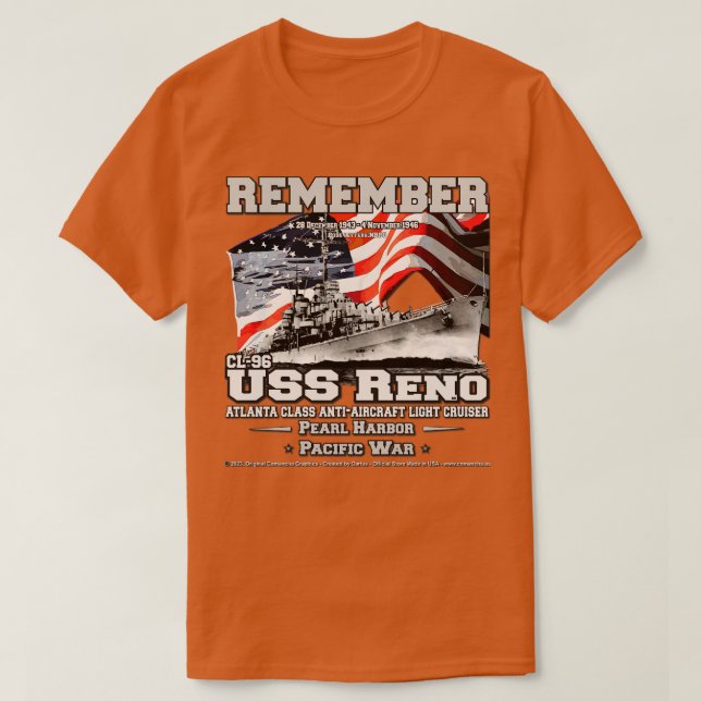 Camiseta USS Reno CL96 Veteranos del crucero ligero Atlanta (Diseño del anverso)