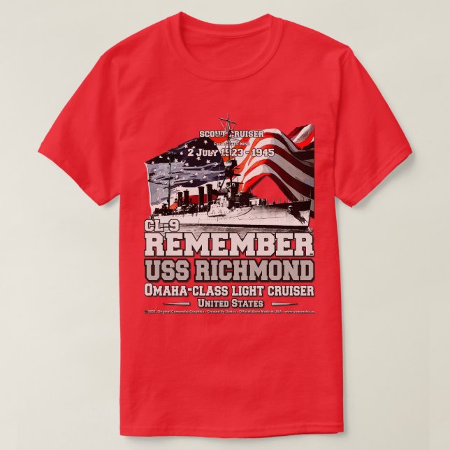 Camiseta USS Richmond CL9 veteranos de la marina de explora (Diseño del anverso)
