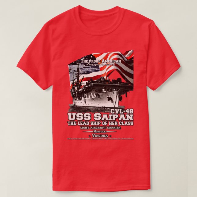 Camiseta USS Saipan CVL48 veteranos portaaviones ligeros (Diseño del anverso)