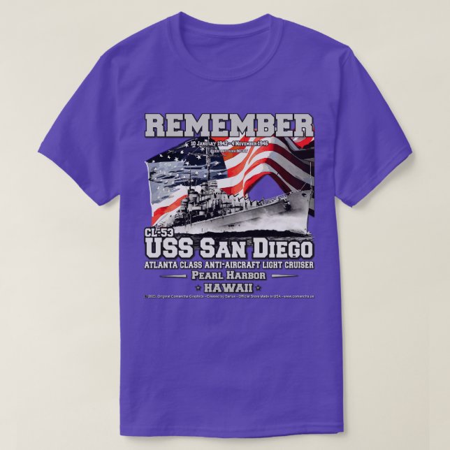 Camiseta USS San Diego CL53 Atlantaclass light cruiser vete (Diseño del anverso)