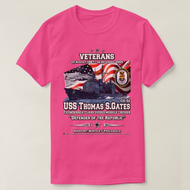 Camiseta USS Thomas S Gates CG51 Veteranos de cruceros esta (Diseño del anverso)