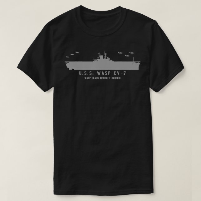 Camiseta USS Wasp CV 7 Aeronave Rier Silhouette (Diseño del anverso)