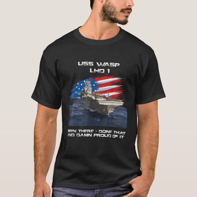 Camiseta USS Wasp LHD 1 Aviso de ataque para veteranos Esta (Anverso)