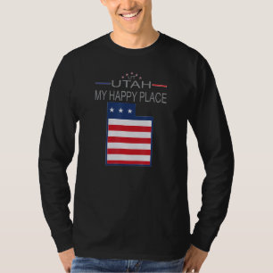 Camiseta UT Utah Mi lugar feliz Mapa de banderas de estados