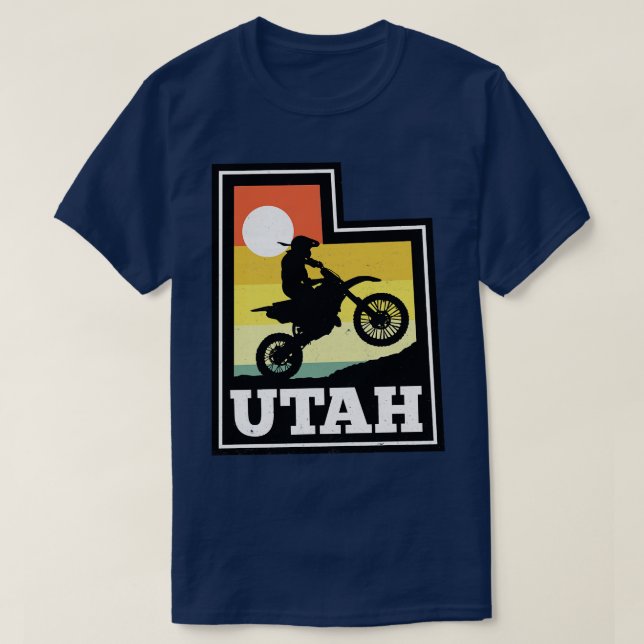 Camiseta Utah Dirt Bike Vintage Sunset State Shape (Diseño del anverso)