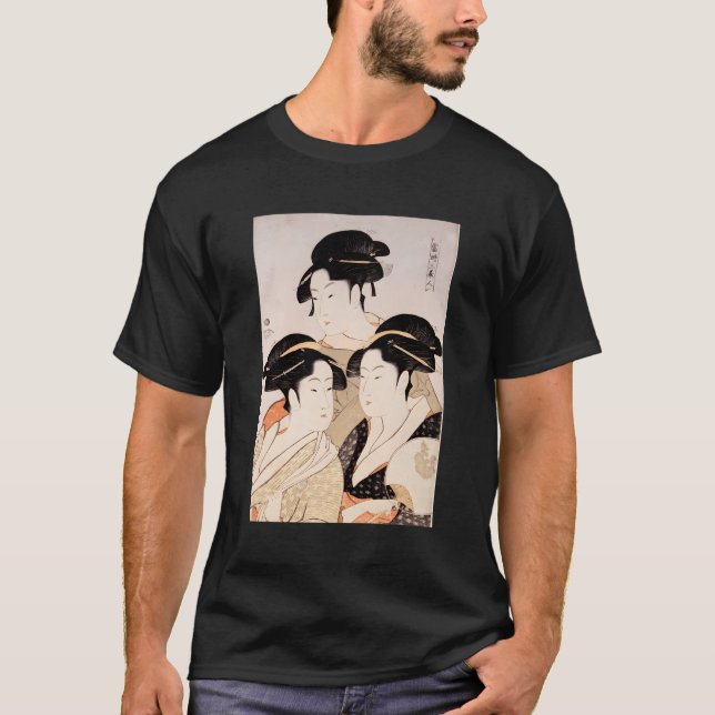 Camiseta Utamaro Ukiyoe japonés tres bijin (Anverso)